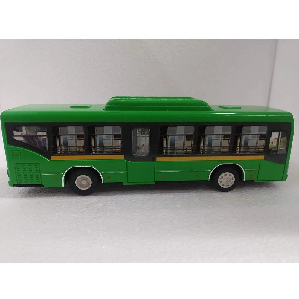 Roneclick Plastic 6 Wheels Pull Back Action Low Floor Bus (Green)