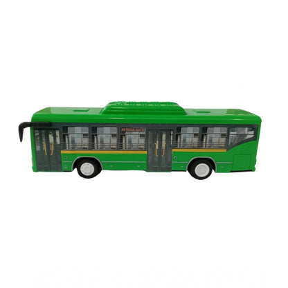 Roneclick Plastic 6 Wheels Pull Back Action Low Floor Bus (Green)