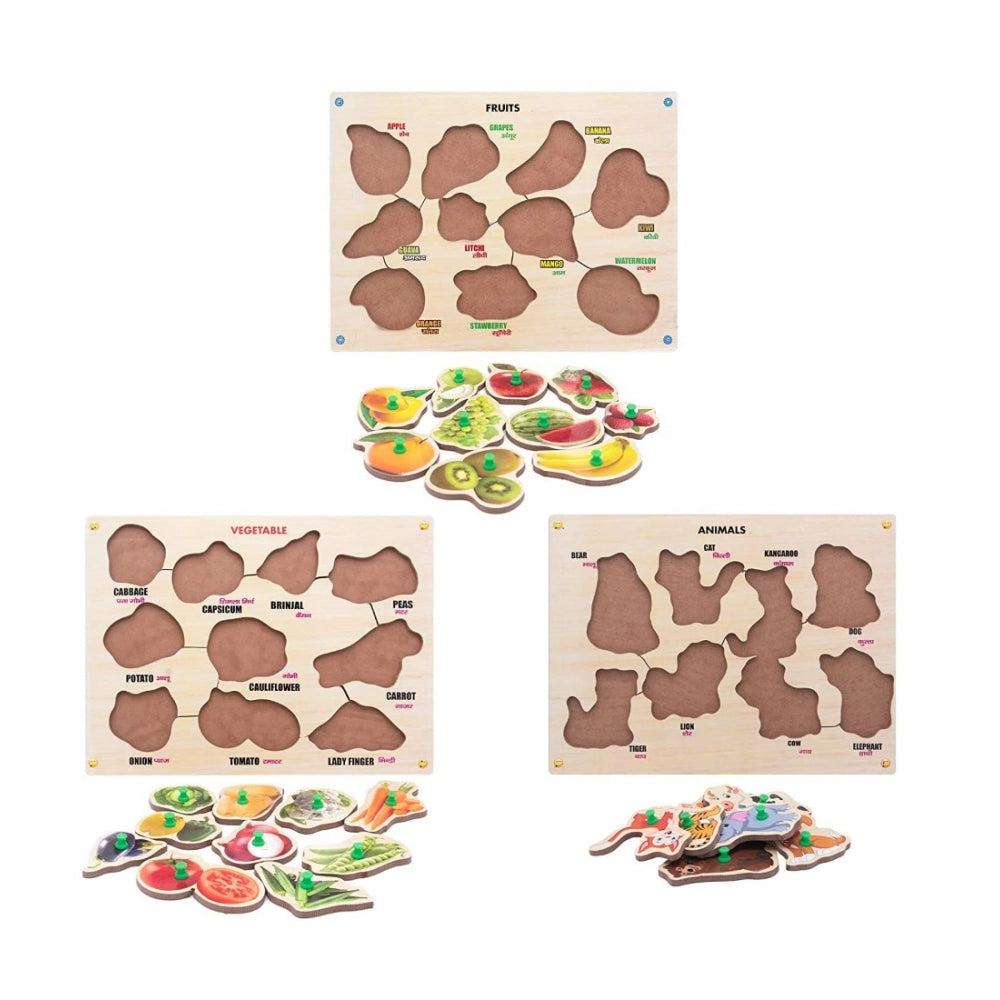 Roneclick Wooden Educational Learning Toy Puzzle Board Vegetables (Wood Color)