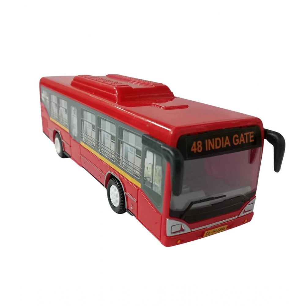 Roneclick Plastic 6 Wheels Pull Back Action Low Floor Bus (Red)