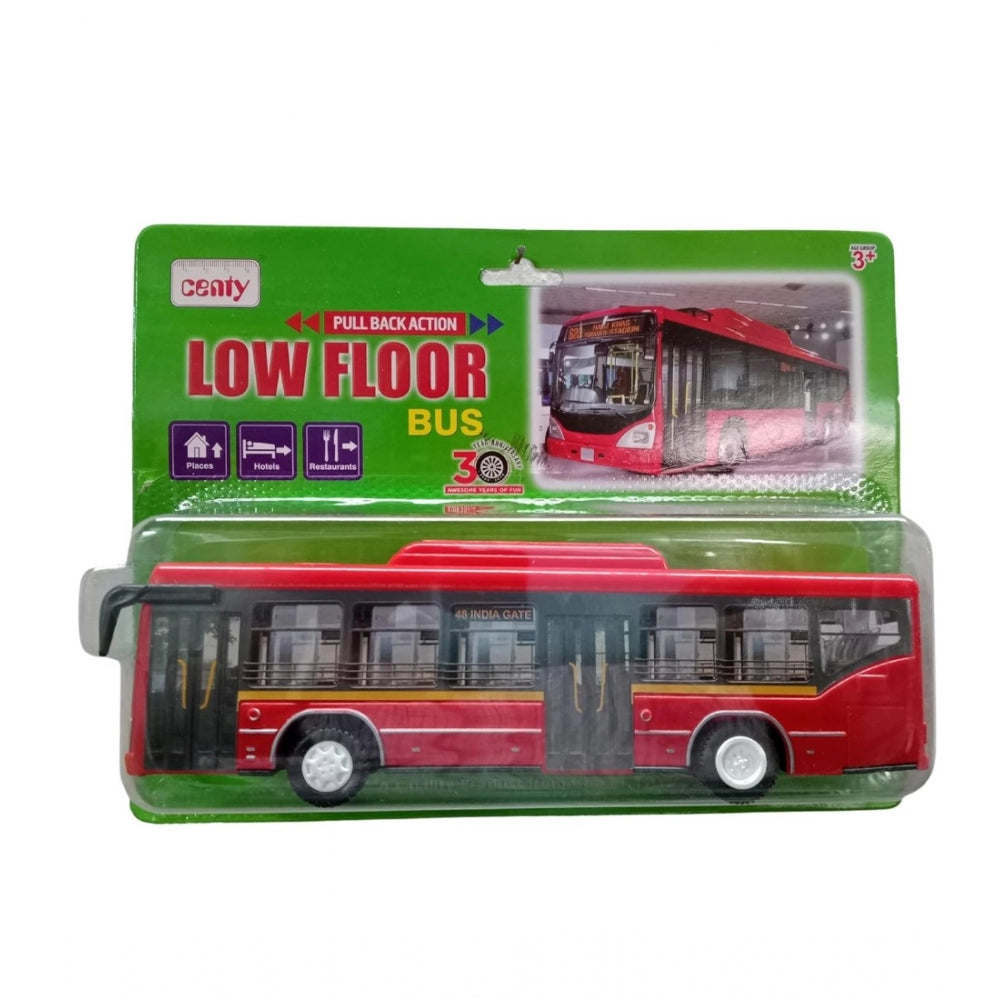 Roneclick Plastic 6 Wheels Pull Back Action Low Floor Bus (Red)