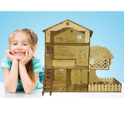 Roneclick Plastic Dollhouse For Girls With Furniture (Assorted)