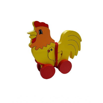 Roneclick Wooden Cock Pull Back Action Toy (Multicolor)