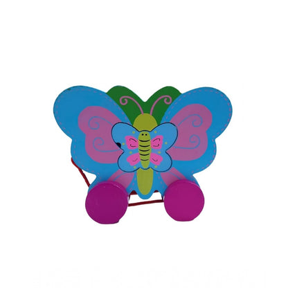 Roneclick Wooden Butterfly Pull Back Action Toy (Multicolor)