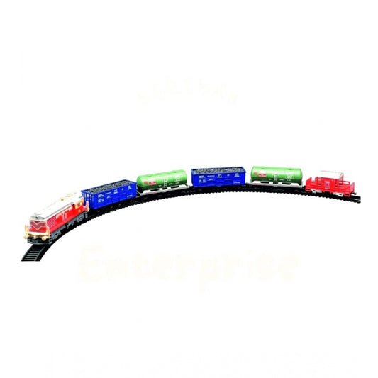 Roneclick Plastic Choo Choo Train Small Cargo Battery Operated Flash Light And Sound Vintage Train Track Set With Locomotive Engine (Multicolor)