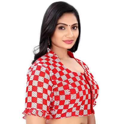 Roneclick Women's Cotton Blend Checks Readymade Blouse (Red, Size: Free Size)