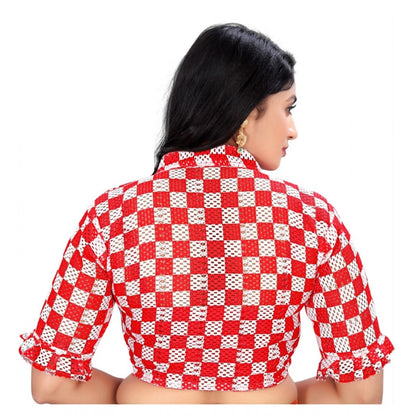 Roneclick Women's Cotton Blend Checks Readymade Blouse (Red, Size: Free Size)