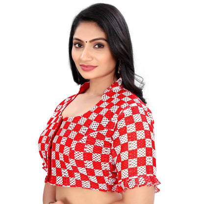 Roneclick Women's Cotton Blend Checks Readymade Blouse (Red, Size: Free Size)