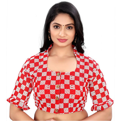 Roneclick Women's Cotton Blend Checks Readymade Blouse (Red, Size: Free Size)