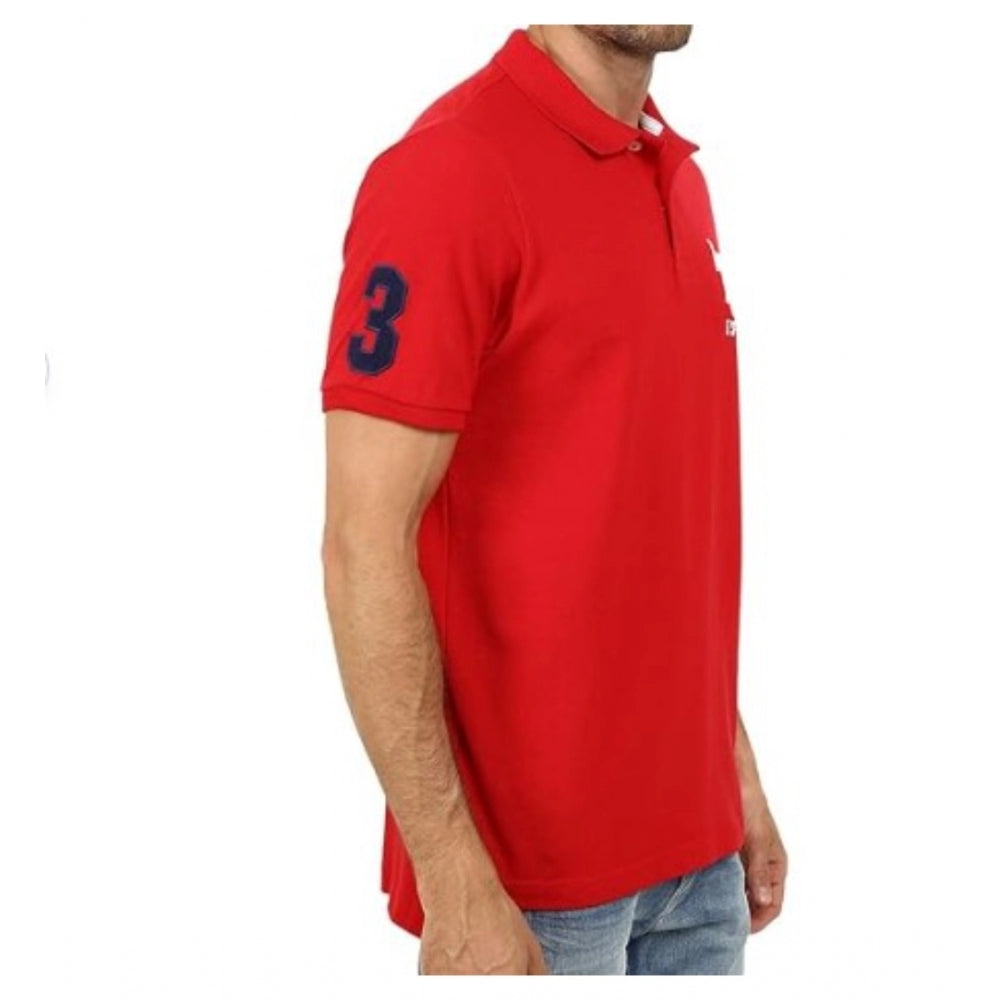 Roneclick Men's Casual Half sleeve Solid Cotton Polo Neck T-shirt (Red)