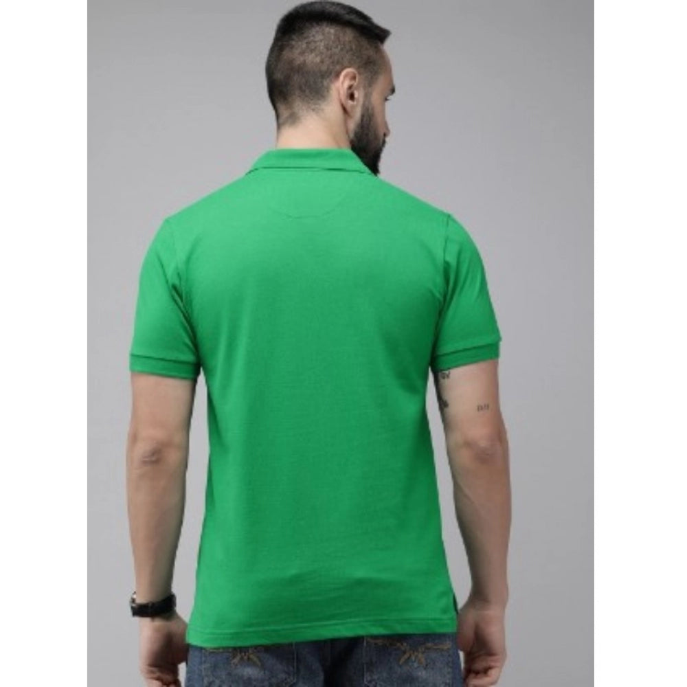 Roneclick Men's Casual Half sleeve Solid Cotton Polo Neck T-shirt (Green)