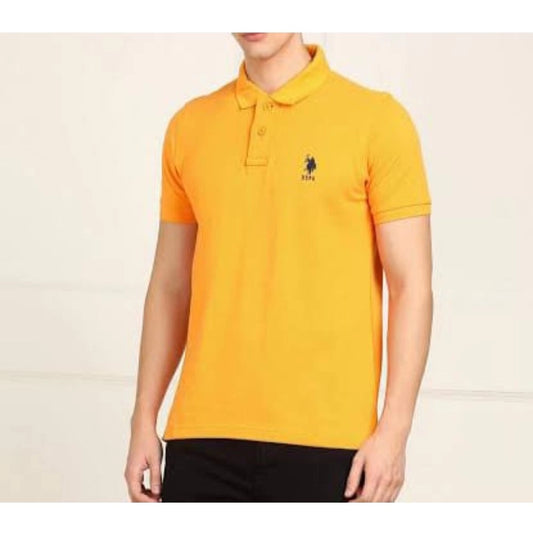 Roneclick Men's Casual Half sleeve Solid Cotton Polo Neck T-shirt (Yellow)