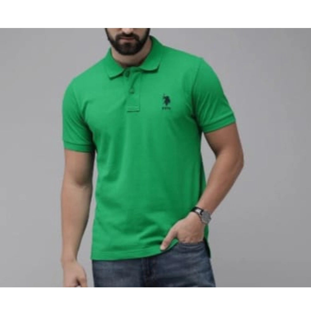 Roneclick Men's Casual Half sleeve Solid Cotton Polo Neck T-shirt (Green)