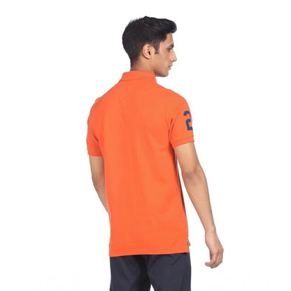 Roneclick Men's Casual Half sleeve Solid Cotton Polo Neck T-shirt (Orange)