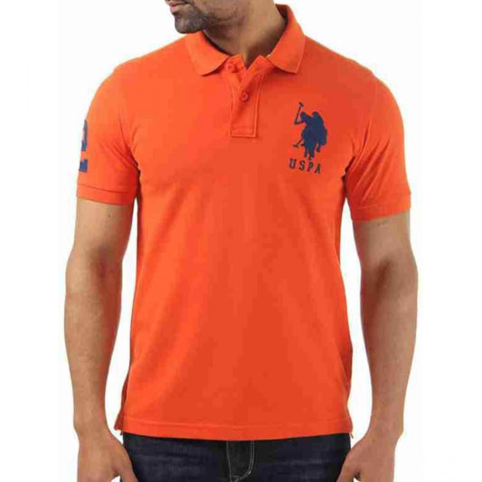 Roneclick Men's Casual Half sleeve Solid Cotton Polo Neck T-shirt (Orange)