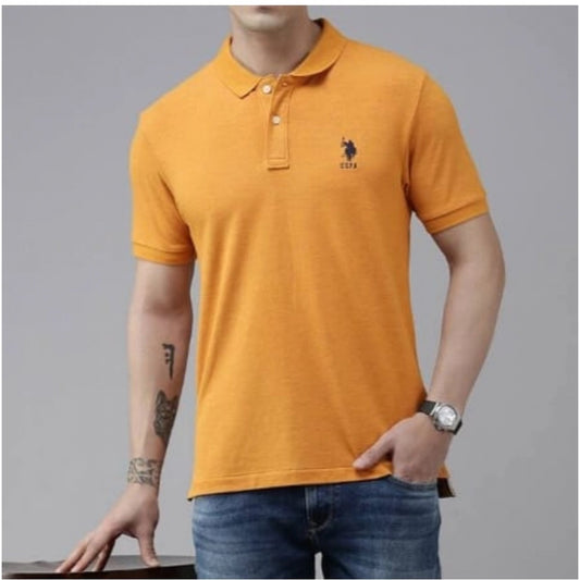 Roneclick Men's Casual Half sleeve Solid Cotton Polo Neck T-shirt (Mustard)