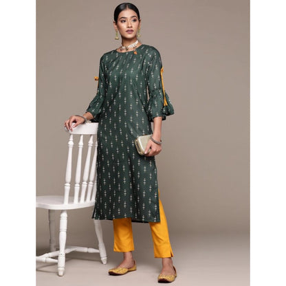 Roneclick Women's Casual 3-4Th Sleeve Ethnic Motifs Rayon Kurti And Pant Set (Bottle Green)