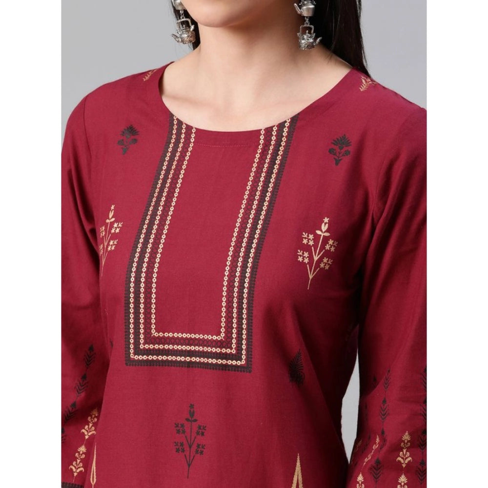 Roneclick Women's Casual 3-4Th Sleeve Ethnic Motifs Rayon Kurti And Pant Set (Red)