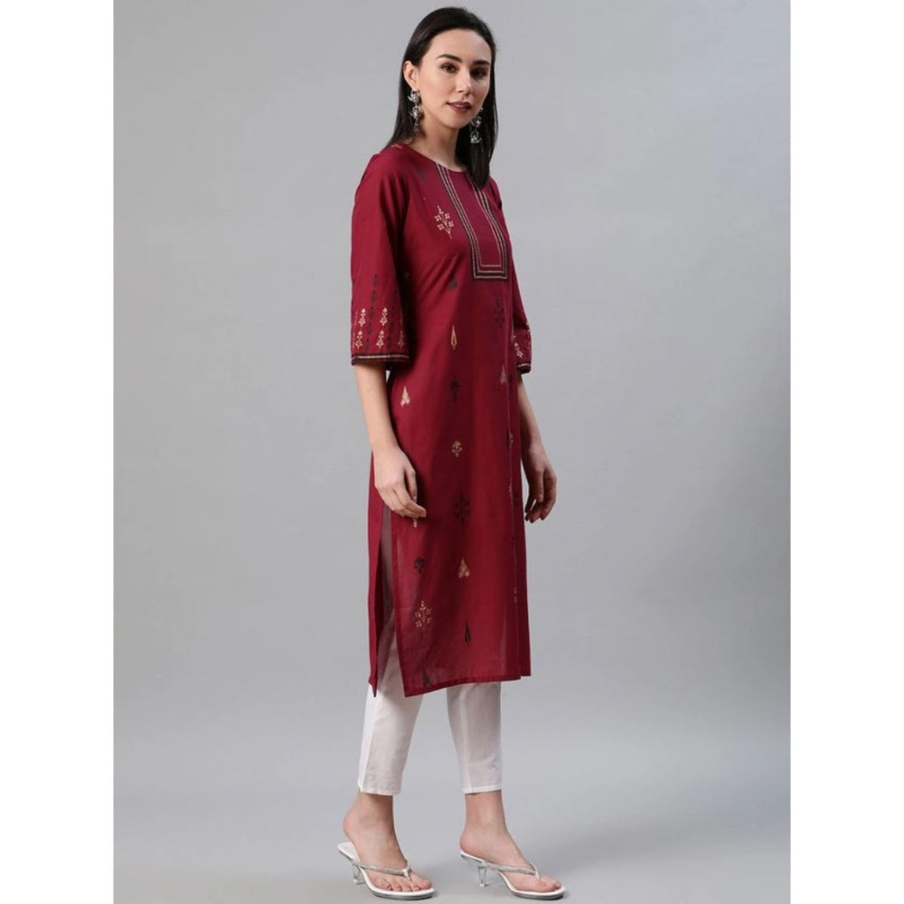 Roneclick Women's Casual 3-4Th Sleeve Ethnic Motifs Rayon Kurti And Pant Set (Red)