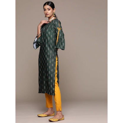 Roneclick Women's Casual 3-4Th Sleeve Ethnic Motifs Rayon Kurti And Pant Set (Bottle Green)