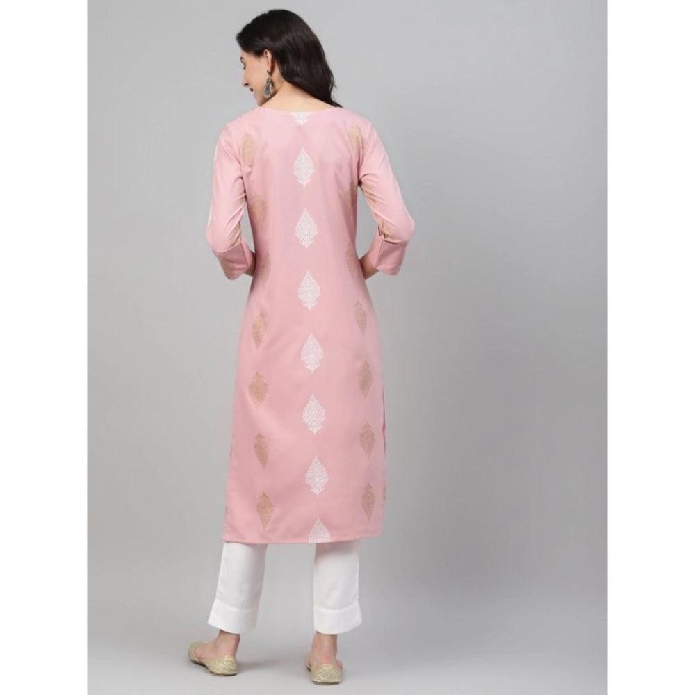 Roneclick Women's Casual 3-4Th Sleeve Ethnic Motifs Rayon Kurti And Pant Set (Pink)