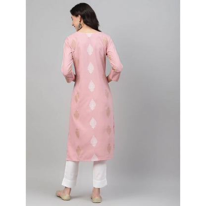 Roneclick Women's Casual 3-4Th Sleeve Ethnic Motifs Rayon Kurti And Pant Set (Pink)