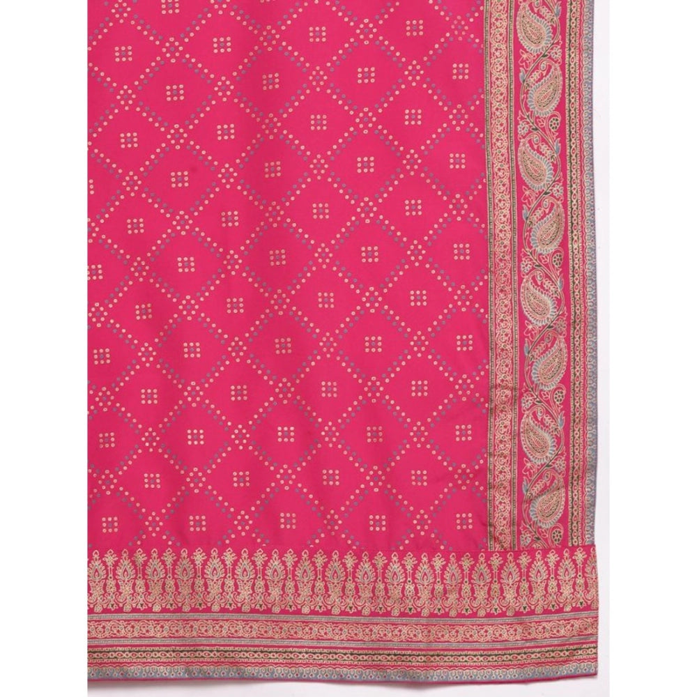 Roneclick Women's Casual 3-4Th Sleeve Ethnic Motifs Crepe Kurti Pant And Dupatta Set (Pink)