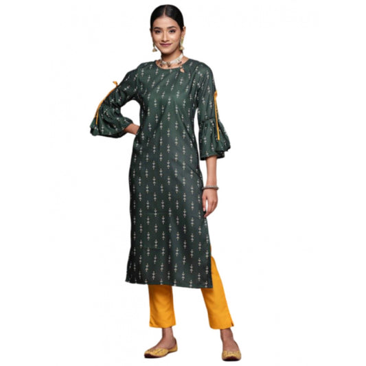 Roneclick Women's Casual 3-4Th Sleeve Ethnic Motifs Rayon Kurti And Pant Set (Bottle Green)