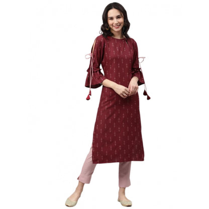 Roneclick Women's Casual 3-4Th Sleeve Ethnic Motifs Rayon Kurti And Pant Set (Maroon)