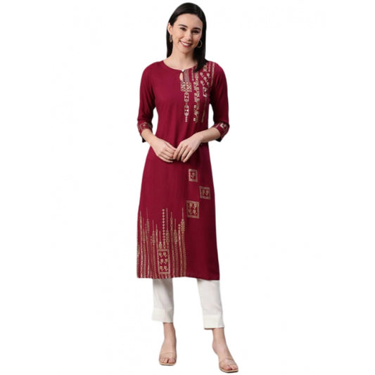 Roneclick Women's Casual 3-4Th Sleeve Floral Printed Rayon Kurti And Pant Set (Maroon)