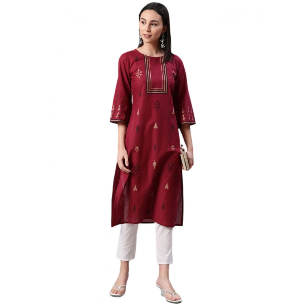 Roneclick Women's Casual 3-4Th Sleeve Ethnic Motifs Rayon Kurti And Pant Set (Red)