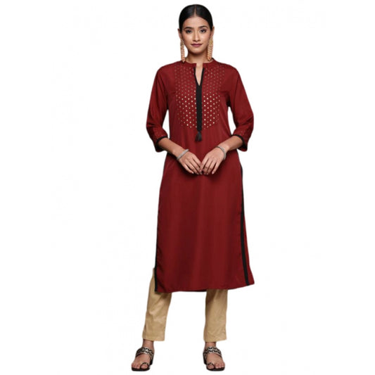 Roneclick Women's Casual 3-4Th Sleeve Ethnic Motifs Crepe Kurti (Maroon)