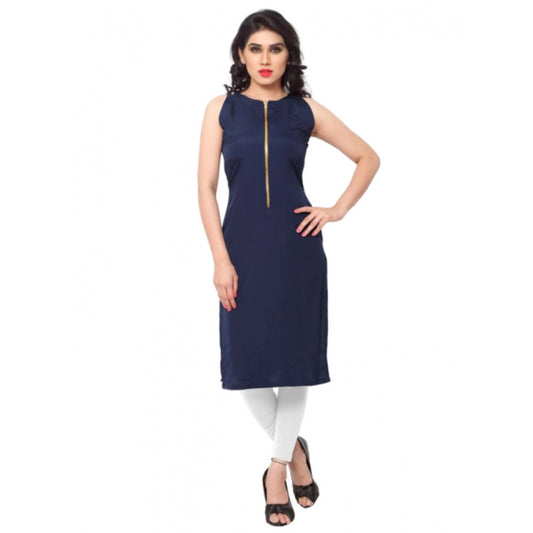 Roneclick Women's Casual Sleeveless Solid Crepe Kurti (Blue)