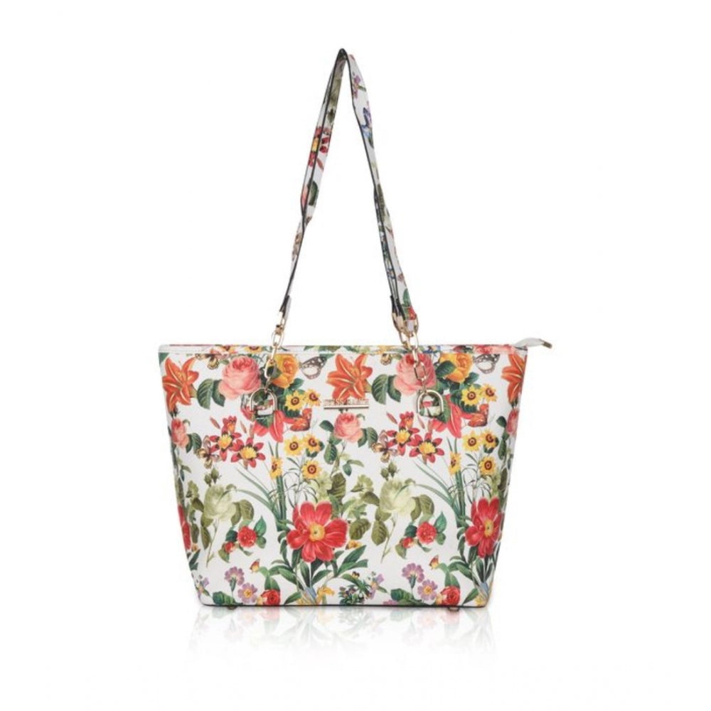 Generic Women's Faux Leather Printed Tote Bag (White Orang)