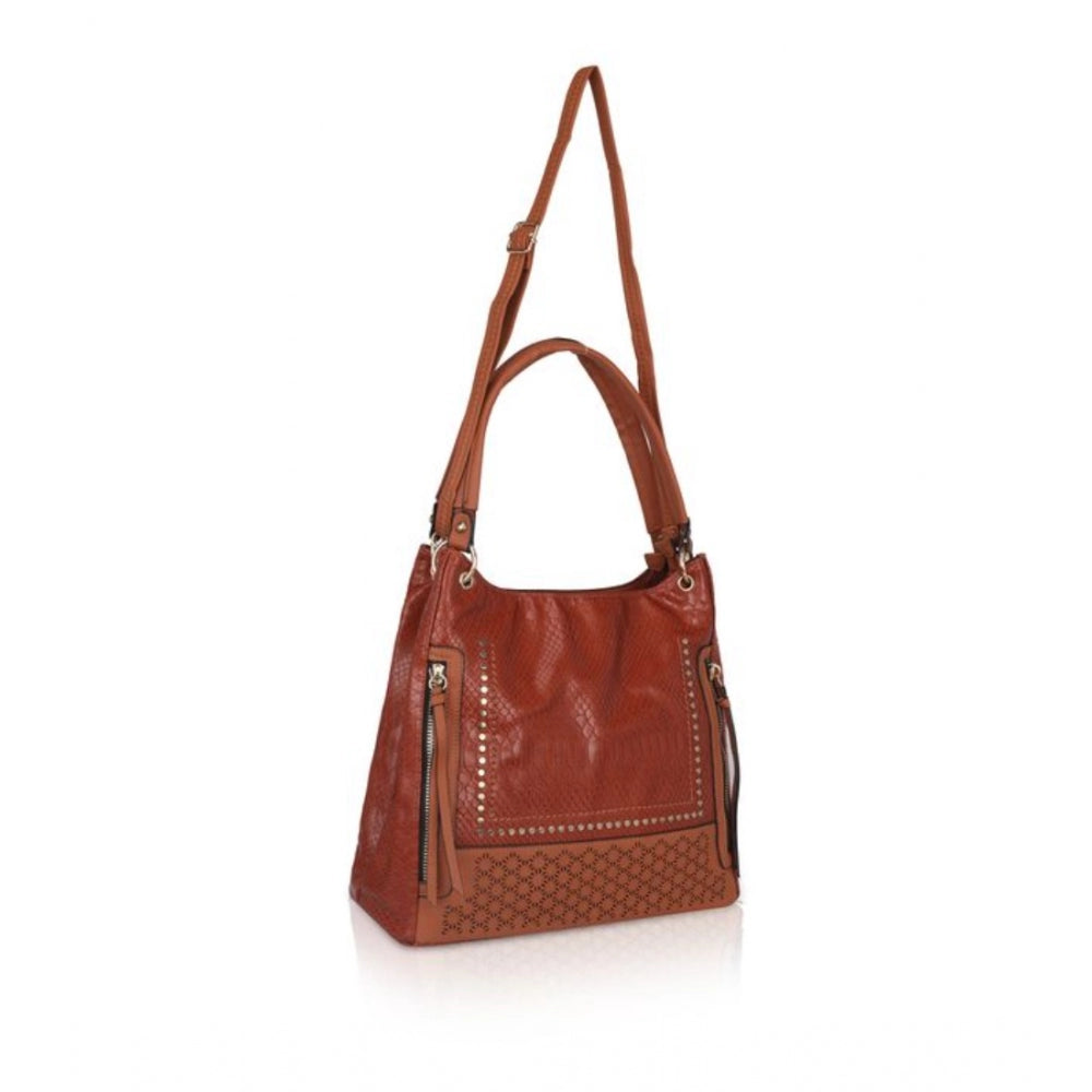 Generic Women's Faux Leather Textured Tote Bag (Brown)