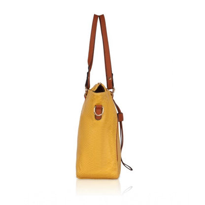 Generic Women's Faux Leather Textured Tote Bag (Yellow)