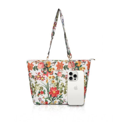 Generic Women's Faux Leather Printed Tote Bag (White Orang)