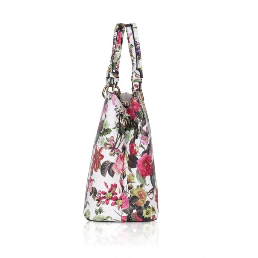 Generic Women's Faux Leather Printed Handheld Bag (White Pink)