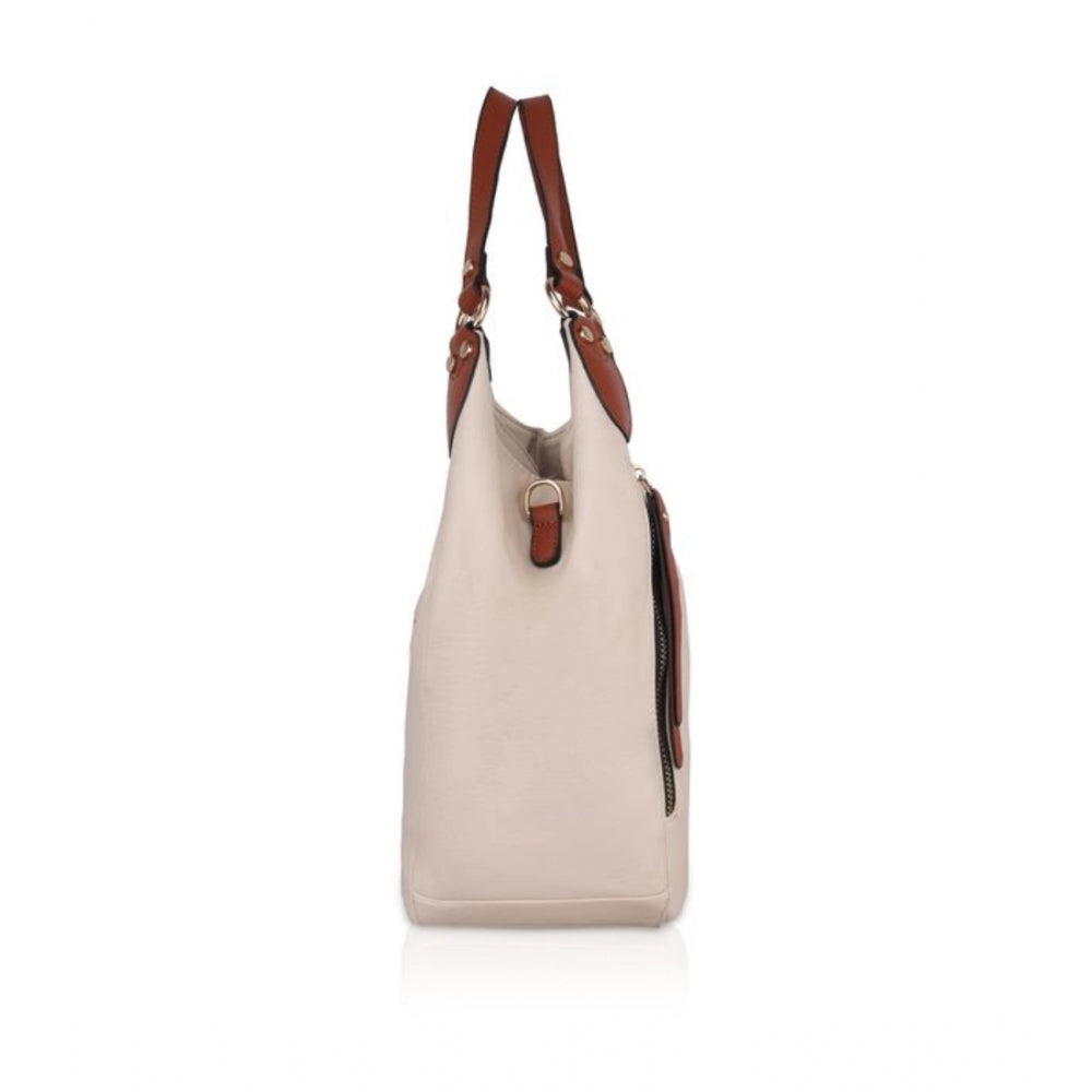 Generic Women's Faux Leather Solid Tote Bag (Off White)