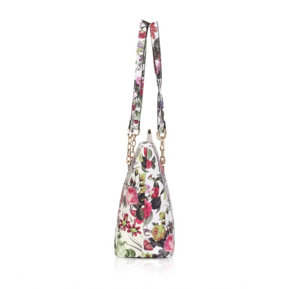 Generic Women's Faux Leather Printed Tote Bag (White Pink)