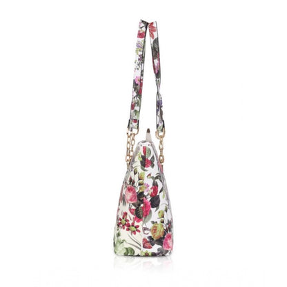 Generic Women's Faux Leather Printed Tote Bag (White Pink)