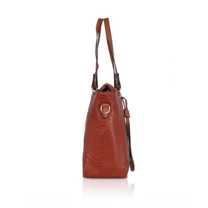 Generic Women's Faux Leather Textured Tote Bag (Brown)