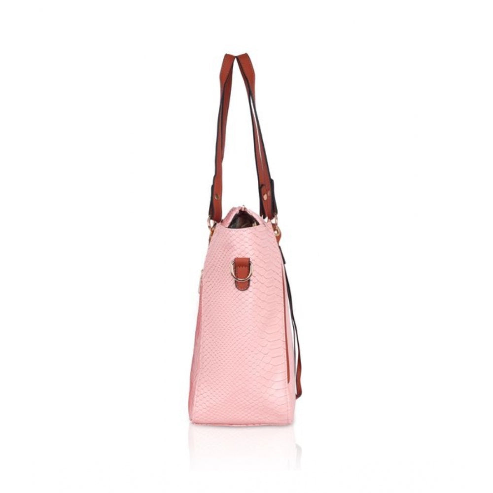 Generic Women's Faux Leather Textured Tote Bag (Pink)