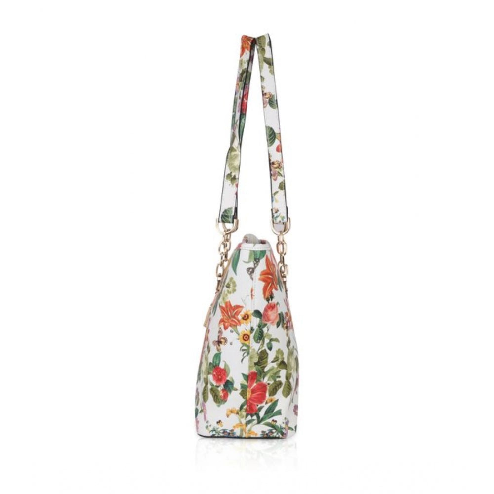 Generic Women's Faux Leather Printed Tote Bag (White Orang)