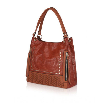 Generic Women's Faux Leather Textured Tote Bag (Brown)