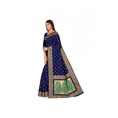 Roneclick Women's Banarasi Silk Designer Weaving Saree With Unstitched Blouse (Blue, 5.50 Mtrs)