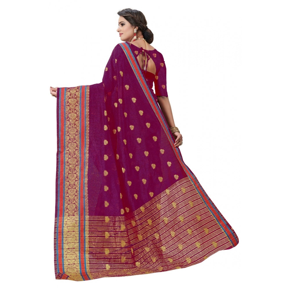 Roneclick Women's Cotton Silk Designer Weaving Saree With Unstitched Blouse (Pink, 5.50 Mtrs)