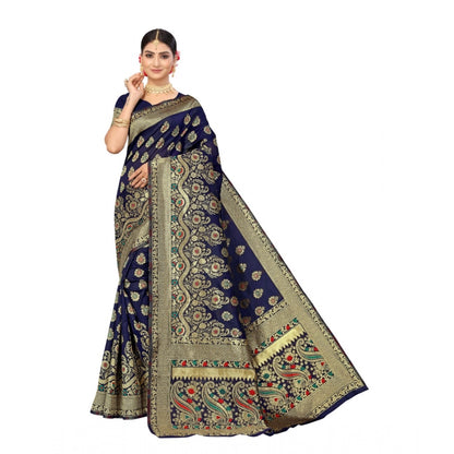 Roneclick Women's Banarasi Silk Designer Weaving Saree With Unstitched Blouse (Blue, 5.50 Mtrs)