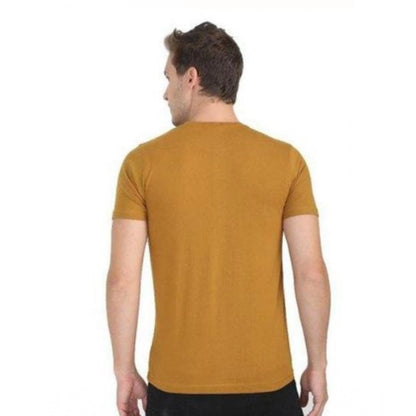 Roneclick Men's Casual Short Sleeves Cotton Round Neck T-shirt (Mustard)