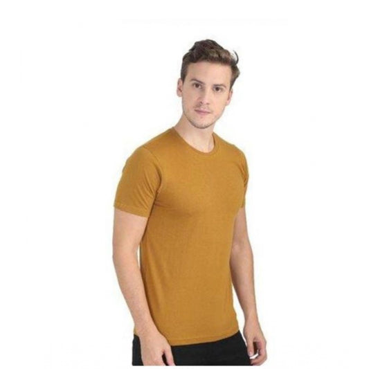 Roneclick Men's Casual Short Sleeves Cotton Round Neck T-shirt (Mustard)